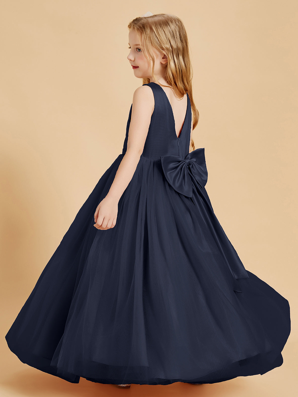 Tulle Junior Bridesmaid Dresses Satin Top Dark Navy